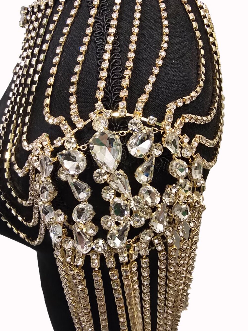 Beautiful Gold Fashion Top Shoulder Rhinestone Jeweled Statement Piece - Picture 6 of 6
